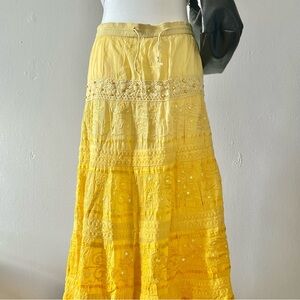 gorgeous ombré gradient yellow lace tiered midi/ maxi skirt🌟 XL